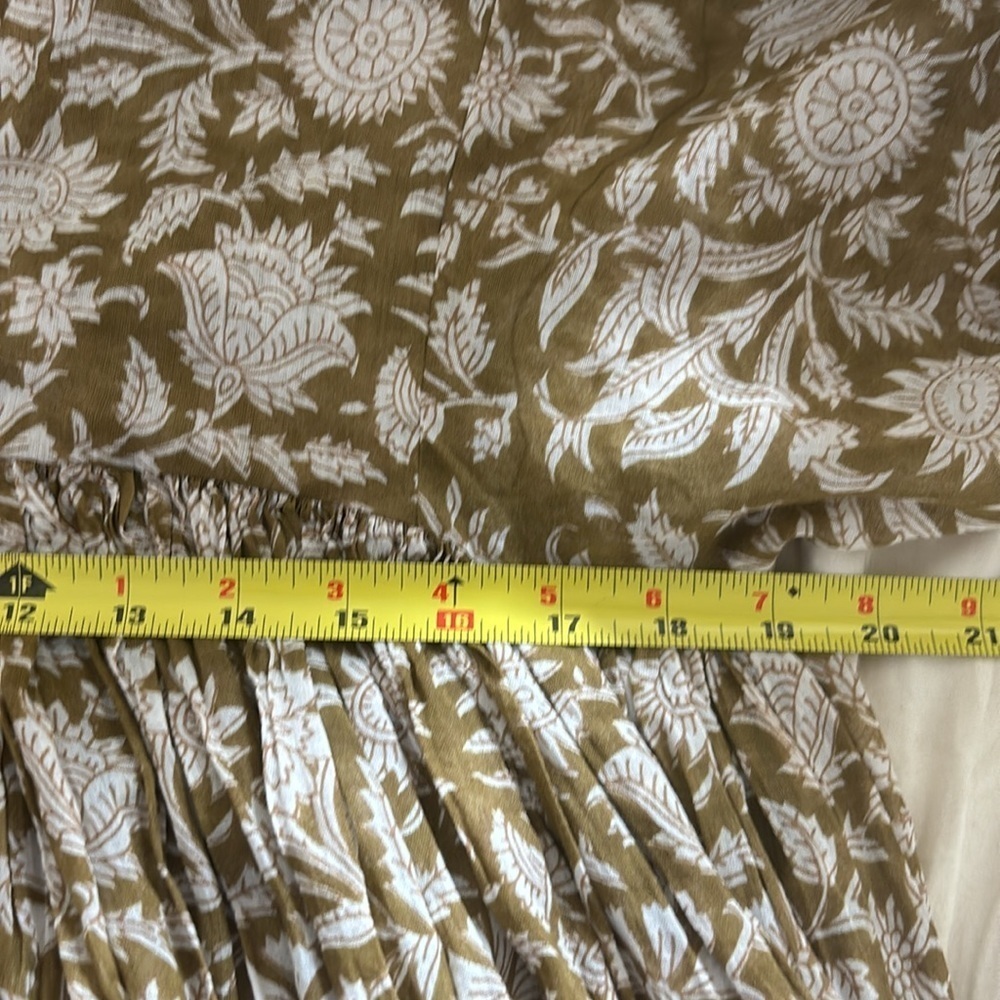 Daughters Of India Kyra Midi Dress Balloon Sleeve Olive Green XS Cotton Boho - Picture 6 of 7